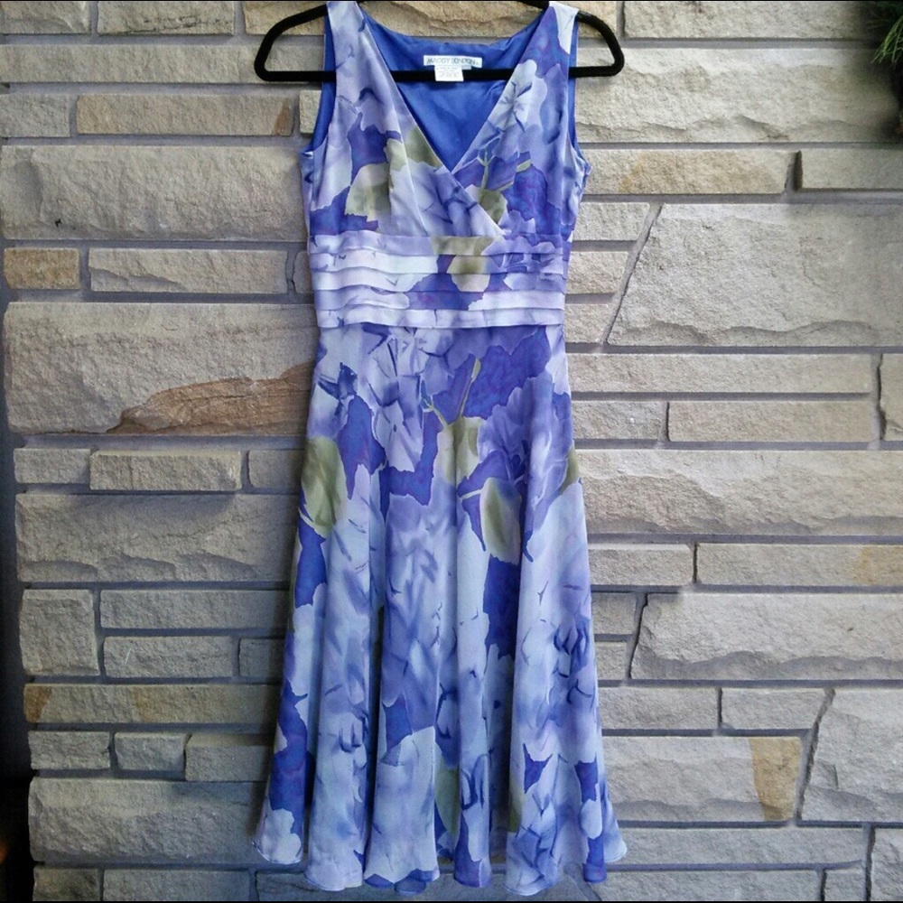 Maggy London 100% Silk Floral Dress - Purple Blue